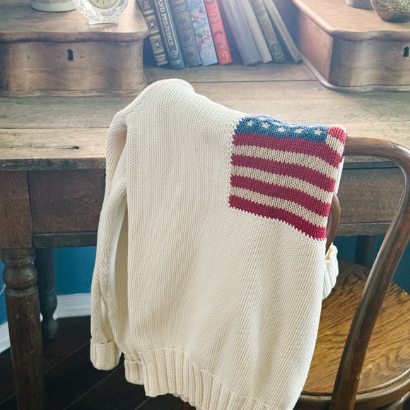 RARE 90s Vintage Ralph Lauren Cream Flag Turtleneck Sweater size M - Blue Tag - Picture 8 of 13